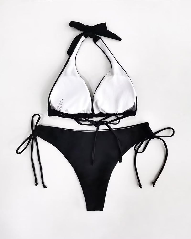 【Chaisystyle】back open swimsuit black Daci Women Black Plus Size Lace up One Piece Swimsuits