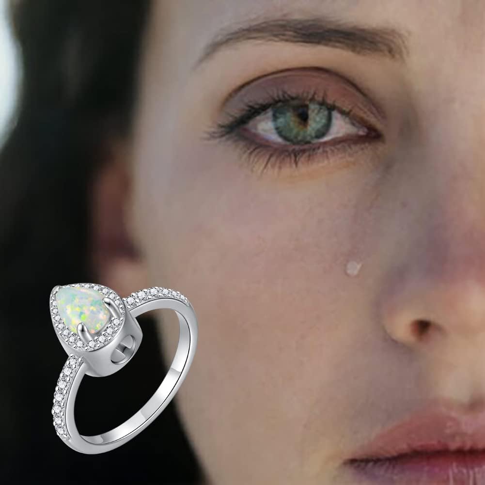 Sterling Silver Urn Ring for Ashes: Women Teardrop Opal Ash Ring Cubic Zirconia Memorial Cremation Jewelry Bereavement Keepsakes Gift for Loss of a Loved One