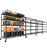 PrimeZone 4 Packs 48" W x 24" D x 81" H Heavy Duty Wire Storage Shelves with Wheels, 5 Tier Adjus...