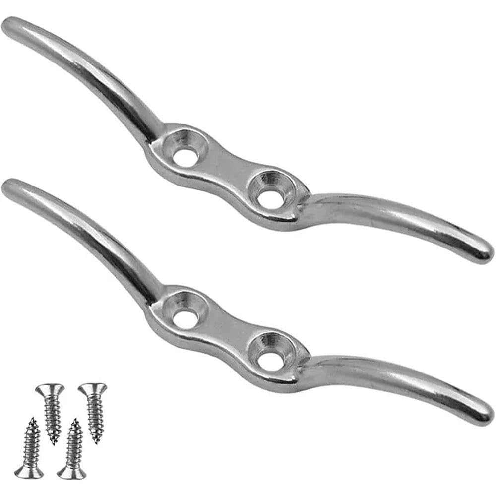 CVNRCLP 4.3 Inch 2 Pcs Heavy Duty Cleat Hooks, 304 Stainless Steel Blind Cord Hook with Mounting Screws, Flagpoler Rope Cleat Hook Boat Mooring Accessories for Boats Yachts, Flagpole