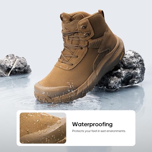 NORTIV 8 Men's Waterproof Military Tactical Work Boots Leather Motorcycle Combat Lightweight Non-Slip Hiking Boots for Men VaporGuard,Size 11,Coyote,SNMT246M