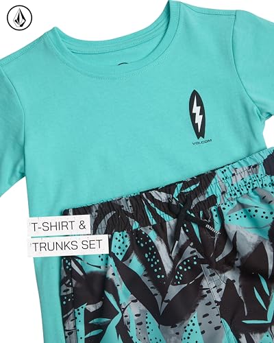 Image of Volcom Baby Boys Swim Set - 2 Piece Short Sleeve Swim Shirt Graphic Tees & Board Shorts - Infant Toddler Little Boys Swimsuit