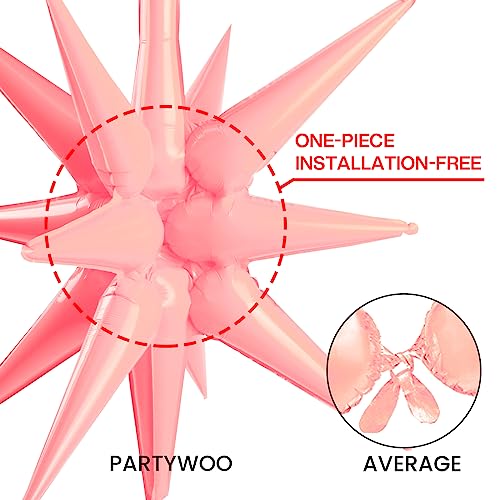 Image of PartyWoo Light Pink Star Foil Balloons 6pcs Different Sizes Pack of 27 22 Inch Explosion Spike Mylar Balloons for Birthday Gender Reveal Baby Shower Engagement Wedding Bachelorette Party Decorations