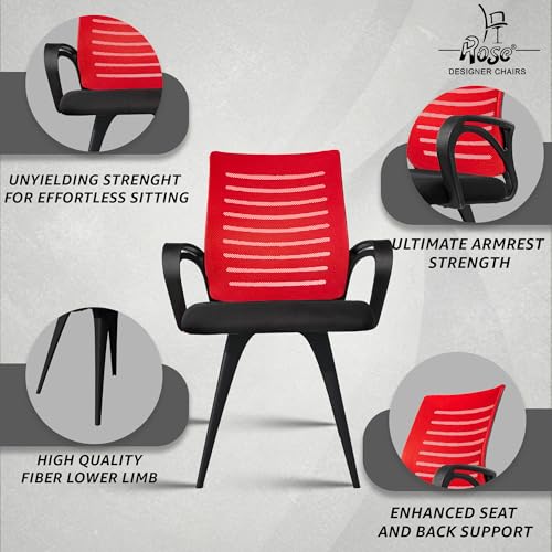 Image of ROSE Elite | 3 Years Brand Warranty | Ergonomic Office Chair, Study, WFH, Revolving, Rolling, Desk, Task, Laptop, Student Chair (Red, Elite MB Reception)