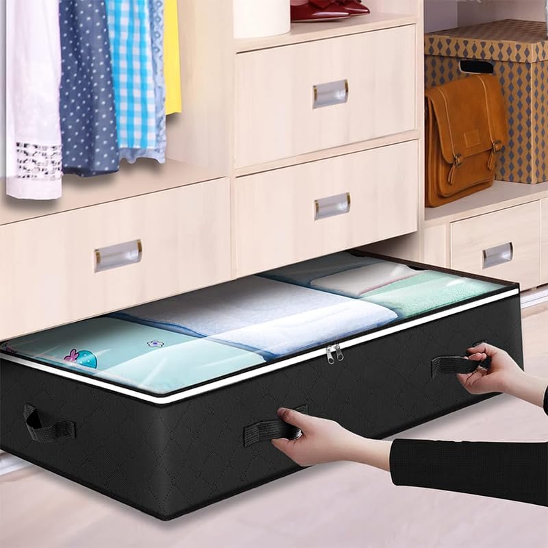 Organizador de almacenamiento debajo de la cama, bolsas plegables debajo de la cama con ventana transparente y asas, organizadores de armario y
