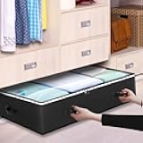 90L Under Bed Storage Organizer, Foldable Underbed Bags with Clear Window and Handles, Closet Organizers and Storage for Blanket, Clothing, Comforter, Shoes, Toys, 39.3 x 19.7 x 7.1 inches, Black