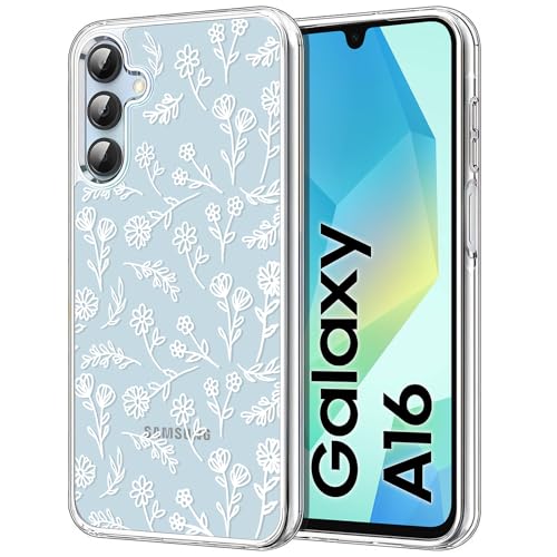 MEGANTREE Cute Floral Phone Case Compatible with Samsung Galaxy A16 4G/ 5G Case, White Flowers Aesthetic Pattern Print Soft TPU Drop Protection, for Girls Women 6.7', Clear