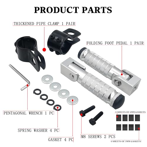 Image of M8 Motorcycle CNC Aluminum 90 Degree Folding Rearsets Folded Motorbike Footrest Bicycle Footpegs Foot Pegs Pedal Universal (Silver)