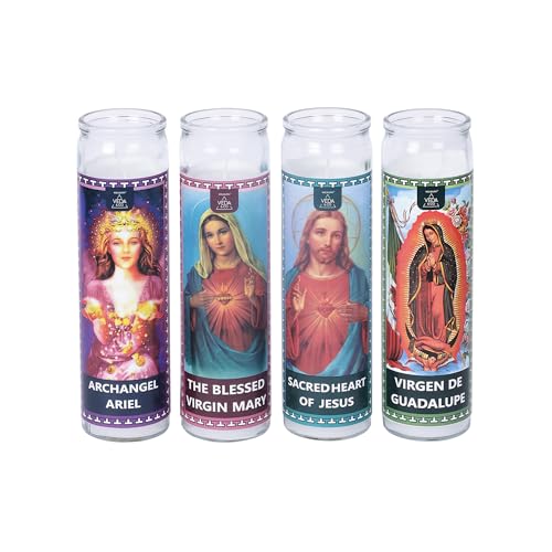 Welburn Veda&Co Prayer Candles - Pack of 4 90 Hours Burn Time Smokeless Unscented Glass Pillar Candle 100% Refined Paraffin Wax Religious Memorial Christmas Vigil Wedding Home Decor Emergencies