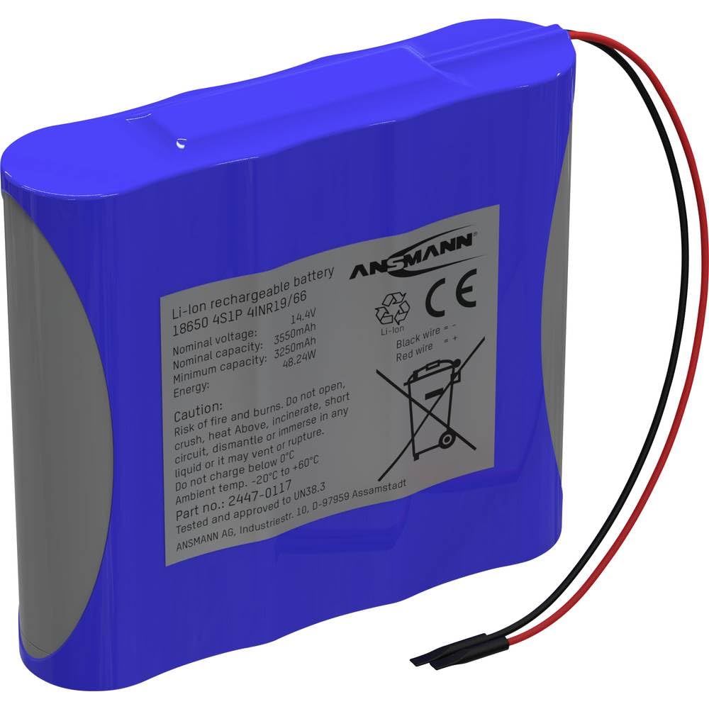 Ansmann 4S1p Rechargeable Battery Pack 4X 18650 With Li-Ion Cable 14.4V 3350Mah