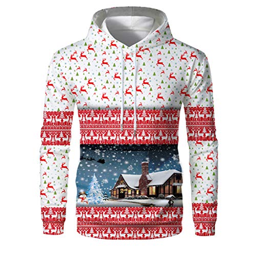 Alalaso Christmas Hoodies For Men, Men's Tees Ugly Christmas Sweater Holiday Sweatshirt White #TOP15