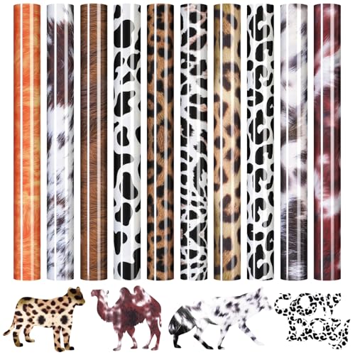 HTVRONT Leopard HTV Heat Transfer Vinyl - 11 Packs Cheetah Iron on Vinyl Easy to Cut & Weed Pattern HTV for T-Shirts - 12x10in Printed HT
