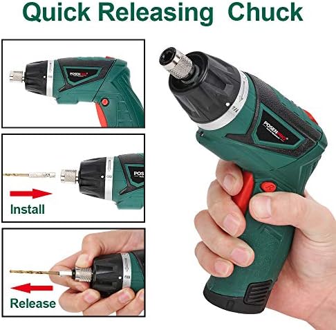POSENPRO 9N.m Cordless Electric Screwdriver-with 48 Accessories BMC Set,2Pcs Rechargeable 7.2V 1500mAh Li-ion Batteries,6+1 Torque Gears,Adjustable 2 Position Handle,and a Built-in LED Light