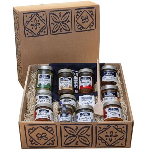 Casa Zarrella - Casa Zarrella Geschenkbox Selection – Antipasti Box mit 12 italienischen Spezialitäten | Feinkost Geschenkkorb mit Oliven, Bruschetta, Trüffel & Pesto - Gechenkkorb gefüllt - Präsentkorb
