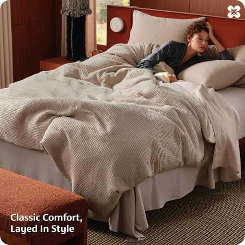 Bedsure PureWoven Cotton Waffle Weave Duvet Cover, Khaki, Duvet Cover Only by Bedsure - Image 5