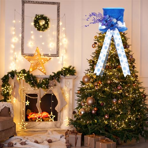 Royal Blue Luxury Sparkling Christmas Tree Topper Bow - Glitter Xmas Tree Top Decorations for Holiday by MilleLoom - Image 9