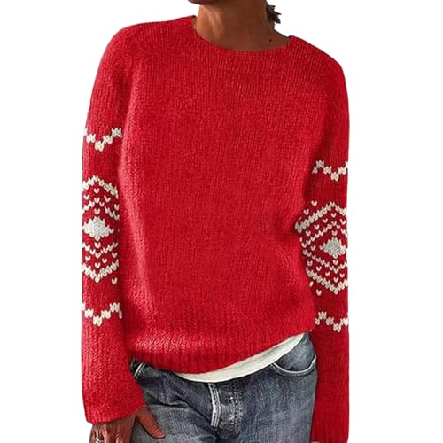 Pull jacquard femme style nordique en tricot col rond vintage