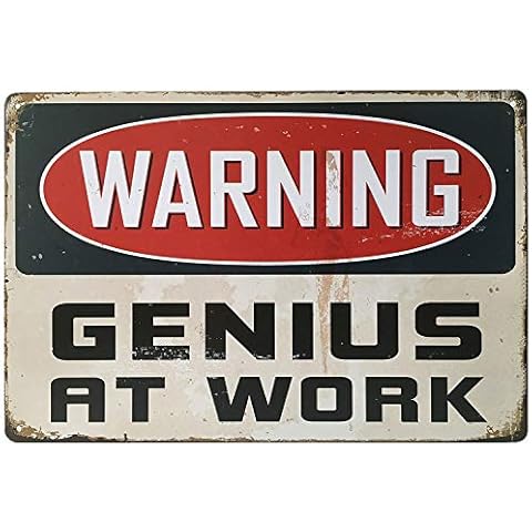 ARTCLUB Warning Genius At Work Retro Vintage Tin Sign 8" X 12"inches Cover