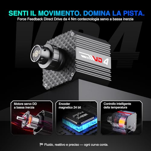 VD4 Bundle Volante da Corsa Direct Drive – Base Servo-Motore 4Nm, Volante W AS Gaming, Pedali PD HM Freno & Acceleratore, Morsetto da Tavolo – Compatibile con PC Windows - Controller - Immagine 2