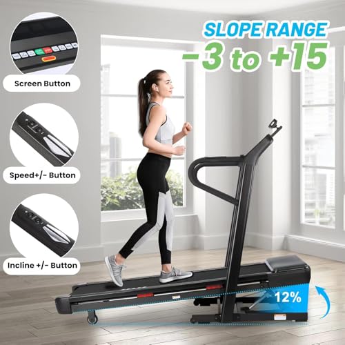 Image of Foldable Treadmill, 3.5 HP Compact Electric Running Machine with -3 to 15 Incline & Decline, 1-20 KM /H Speed, 350 LBS Weight Capacity for Home Walking & Jogging