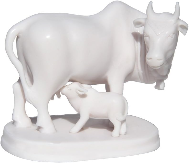 Handicrafts Paradise Carved Resin Cow with Baby Showpiece (10.2 cm x 5.8 cm x 7.65 cm)