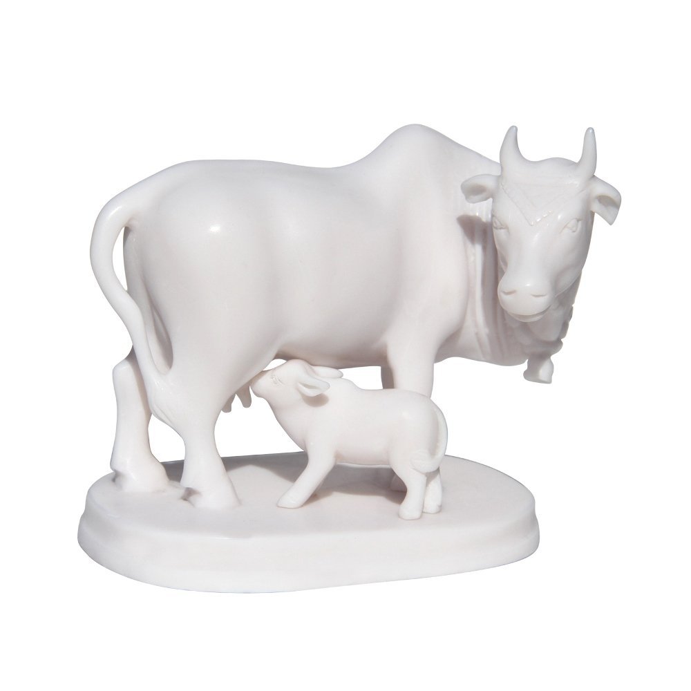 Handicrafts Paradise Carved Resin Cow with Baby Showpiece (10.2 cm x 5.8 cm x 7.65 cm)