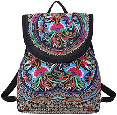 surrylake Vintage Embroidered Women Backpacks Boho Backpack Purse Ethnic Travel Shoulder Bag for Women