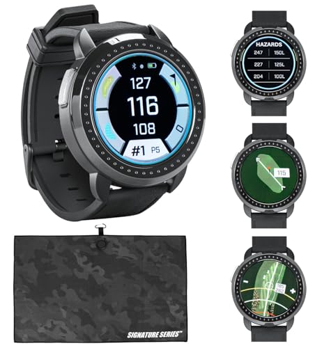Bushnell Golf iON Elite GPS Smartwatch (Black) | 38,000 Courses, Slope Compensation, Hazard Info, Color Touchscreen, Distance Calculator, Magnet Mount, Scorekeeping | Signature Series Golf Towel