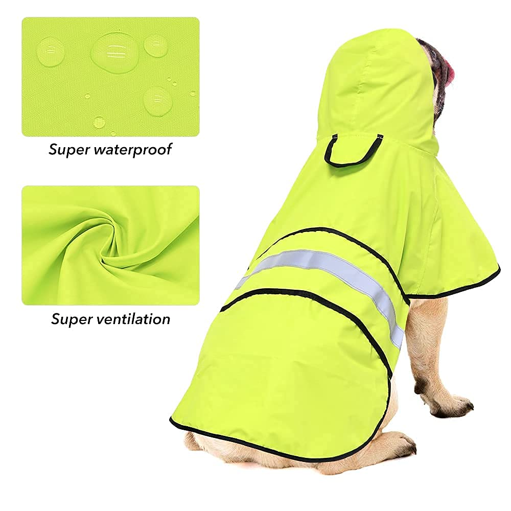 Ezierfy Waterproof Dog Coat, Reflective Dog Raincoat Hooded Pet Rain Jacket with Leash Hole - Image 3