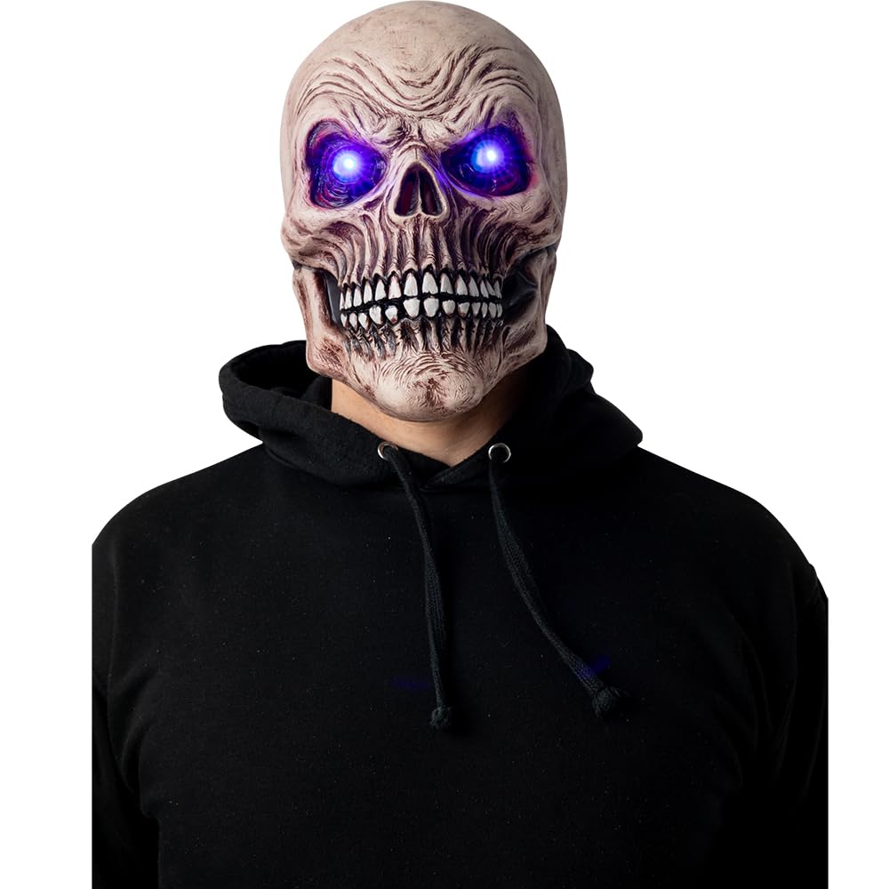 Wicked Costumes Adult Halloween Skeleton Mask with Blue Light Up Eyes