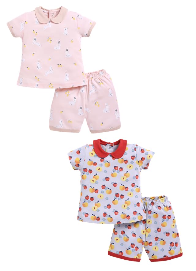 Image of Baby Girls 100% Cotton Printed Half Sleeve T-shirt & Short Summer Clothing Sets (Pack Of 2)