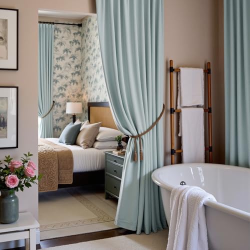 Image of Extra Long Blue Velvet Curtains Rod Pocket 52x120 Inch 2 Panels | Soft Velvet, For Tall Windows & High Ceilings, Light Shifting Texture, Elegant Drape, Peaceful, Serene