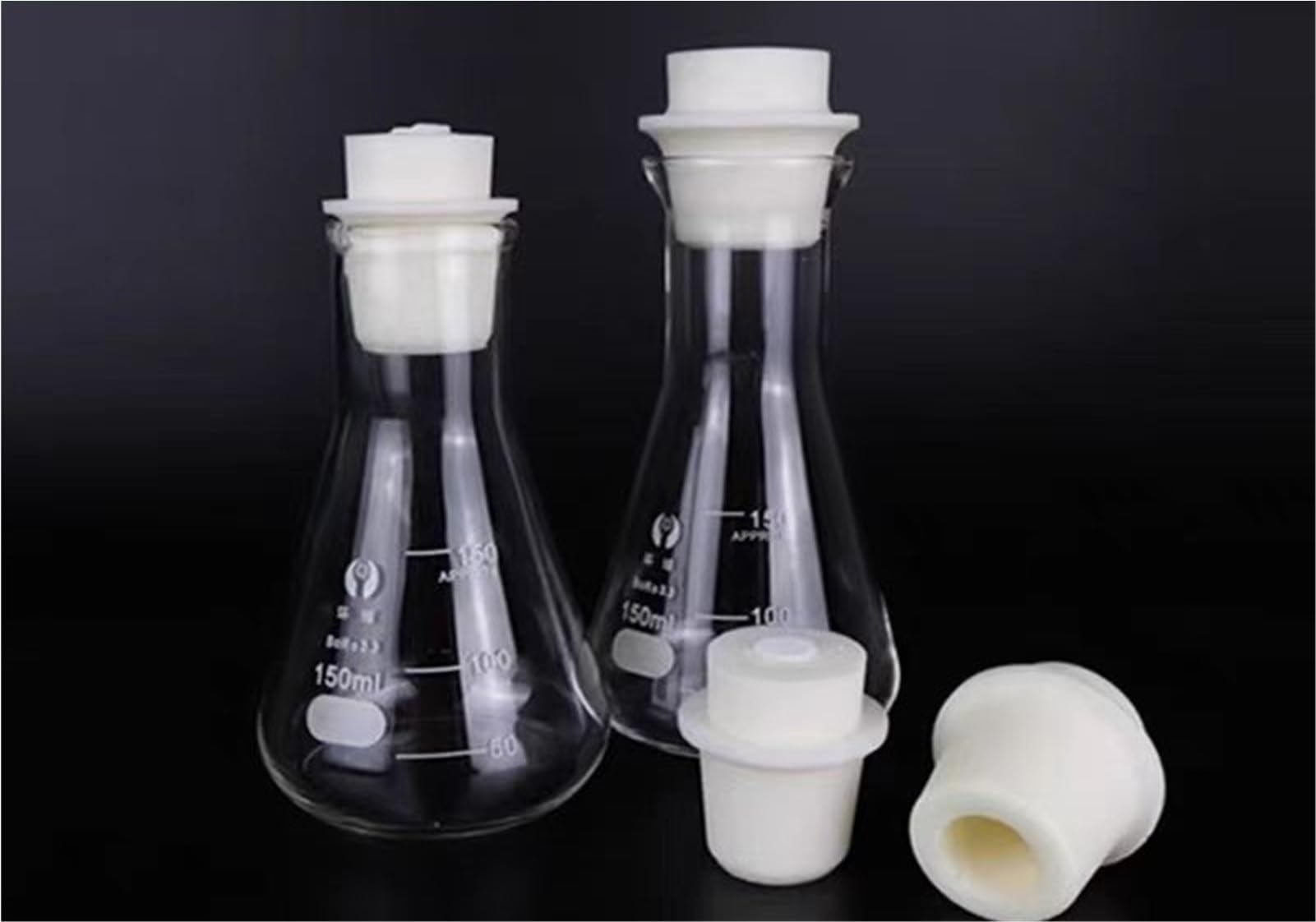 5 Stück Labor-Silikonstopfen mit Lochstopfen, Luftschleusen-Bubbler, dreieckiger Kolbenstopfen(48-53mm)