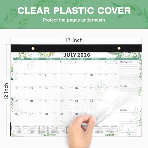 Image of Ospelelf Desk Calendar 2026-2027, Magnetic Fridge Wall Calendar, 18 Month Monthly Large 17 inch X 12 inch Planner Pad with Plastic Cover, Use July 2026 to December 2027 Green Plant