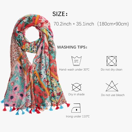 Scarf for Women Lightweight Fashion Floral Printed Scarves Boho Fall Winter Fringed Shawl Wraps2