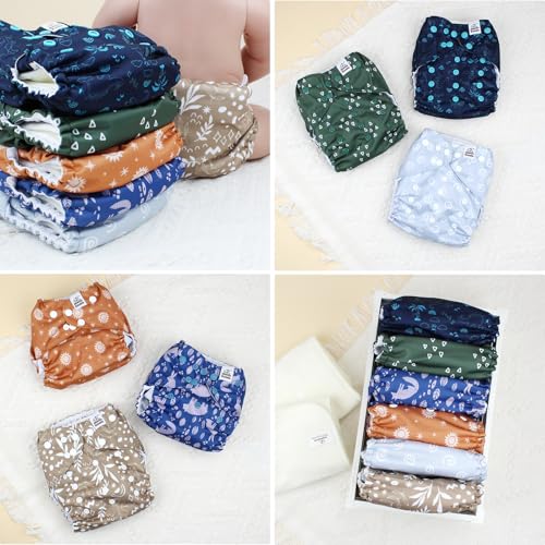 Mama Koala 3.0 Cloth Diapers for Babies with AWJ Lining, 6 Pack with 6 Natural Cloth Diaper Inserts - Reusable and Washable Pocket Diapers (Natural Elements)