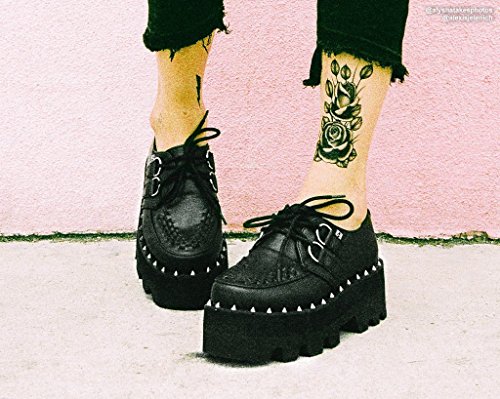 T.U.K. Black Faux Leather Dino Lug Sole Creepers for Men & Women, Spike Studded Platform Shoes2