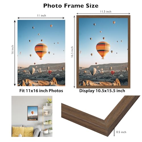 Image of JCJMY 11x16 Picture Frame Brown for Wall Hanging, Wall Mounting Horizontally or Vertically, 11 x 16 Wall Gallery Poster Photo Frame with Shatter Resistant Plexiglass, Brown