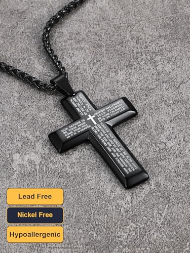 Image of U7 Cross Necklace for Men, Stainless Steel Silver Black Gold Mens Cross Necklace, 22-24 Inches