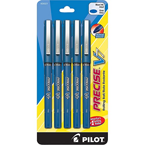 PILOT, Precise V7, Fine Point 0.7 mm, Blue Ink Pens, Pack of 5 - image 1