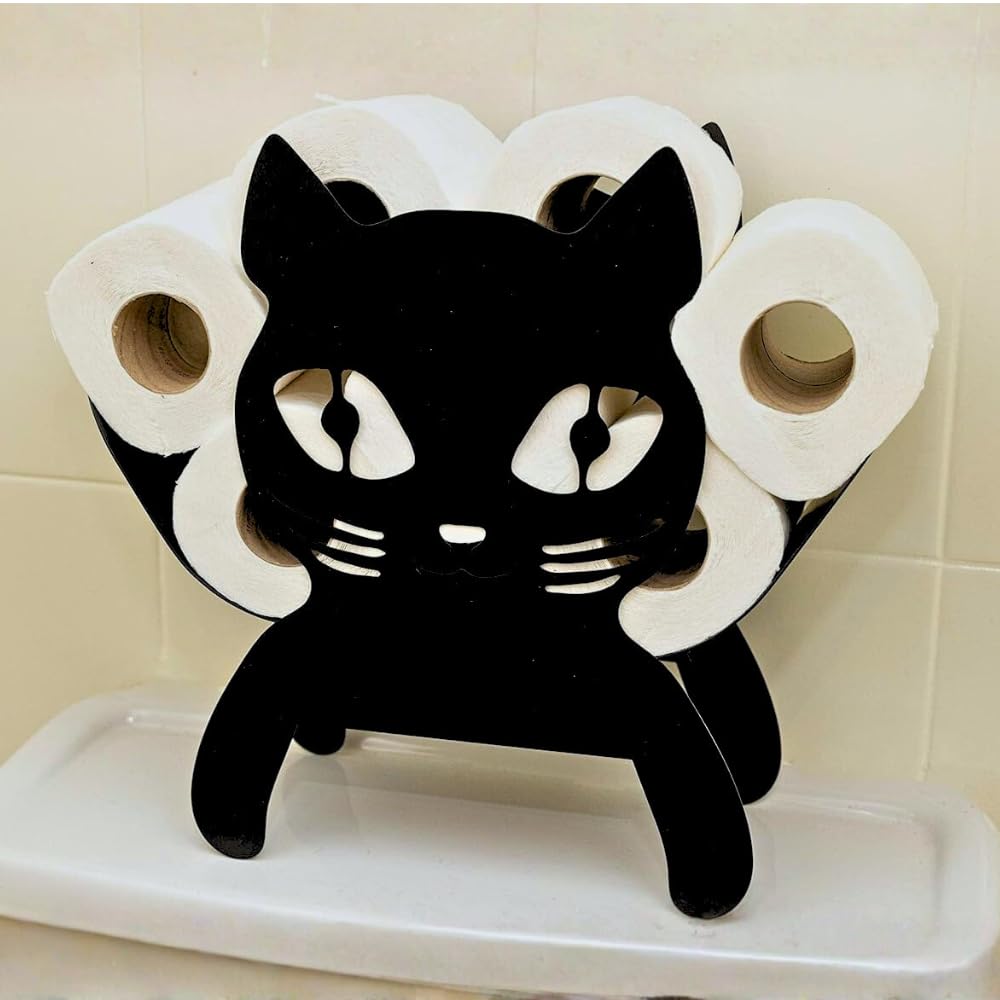 Garden Mile Cat Toilet Roll Holder Free Standing Toilet Roll Holders For Bathroom - Novelty Metal Black Loo Roll Storage For Bathroom Organiser