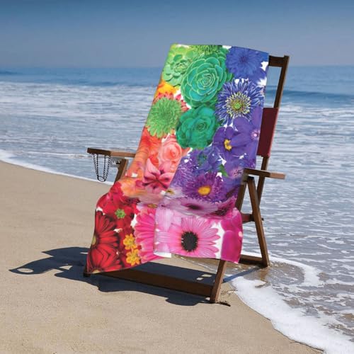Serviette de bain microfibres à fleurs arc-en-ciel douce et absorbante pour sport et douche
