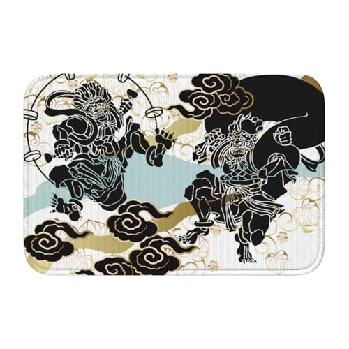 玄関マット 風神と雷神 浮世絵 和風 足拭きマット バスマット 滑り止め 吸水 速乾 お風呂マット おしゃれ かわいい 吸水速乾 厚手 防音 業務用 家庭用 40×60cm