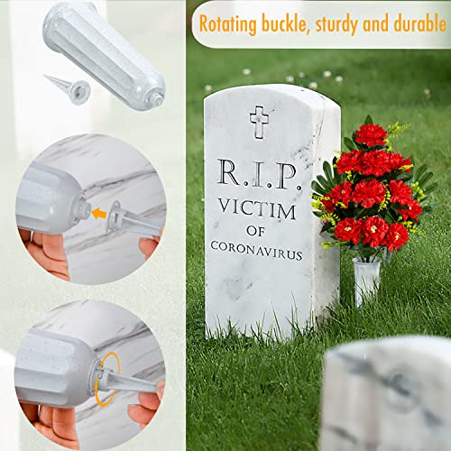 Xonor Artificial Cemetery Flowers For Grave, Set Of 2 Artificial Memorial Peony Flowers With Vase For Graveyard Cemetery Gravestone Decoration (Red, Self-Assemble) #TOP3