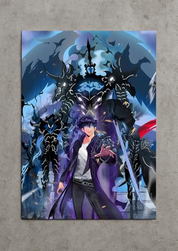Image of NIJUKA Anime Printed Metal sheet Poster For Home And Room Decoration | For Anime Art Fans Boys And Girls (Jin wo Controling shadow army)