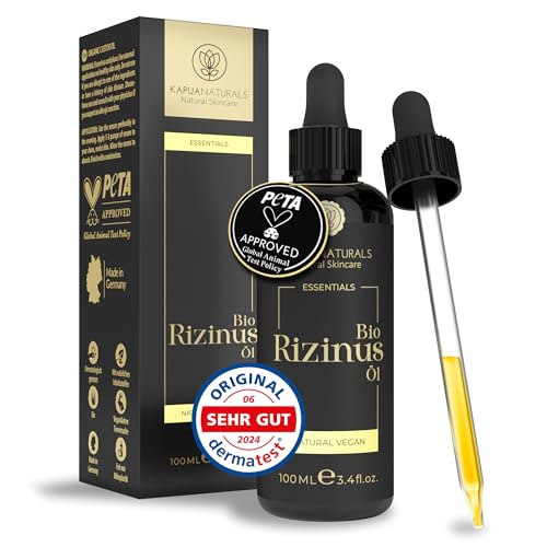 BIO Rizinusöl • 100ml ✓ 100% rein & kaltgepresst ✓ Castor Oil für Haarwachstum, Wimpern, Augenbrauen, Bart & Nägel ✓ Vegan ✓ Ohne Zusatzstoffe ✓ Made in Germany ✓ höchster Reinheitsgrad