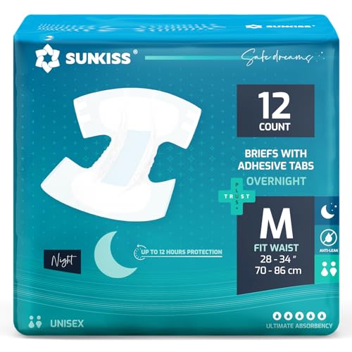 SUNKISS TrustPlus Unisex Adult Diapers, Medium, 12 Count - Heavy