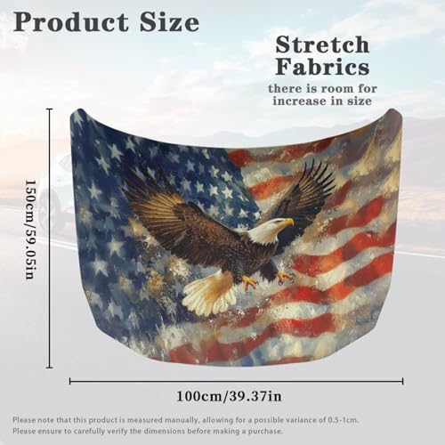 Image of Car Hood Cover Eagle and American Flag Prints Stretchable Car Hood Wrap Blanket Waterproof Auto Decorative Accessories for Compact Sedan SUV Truck Minivan (59x39 Inch)