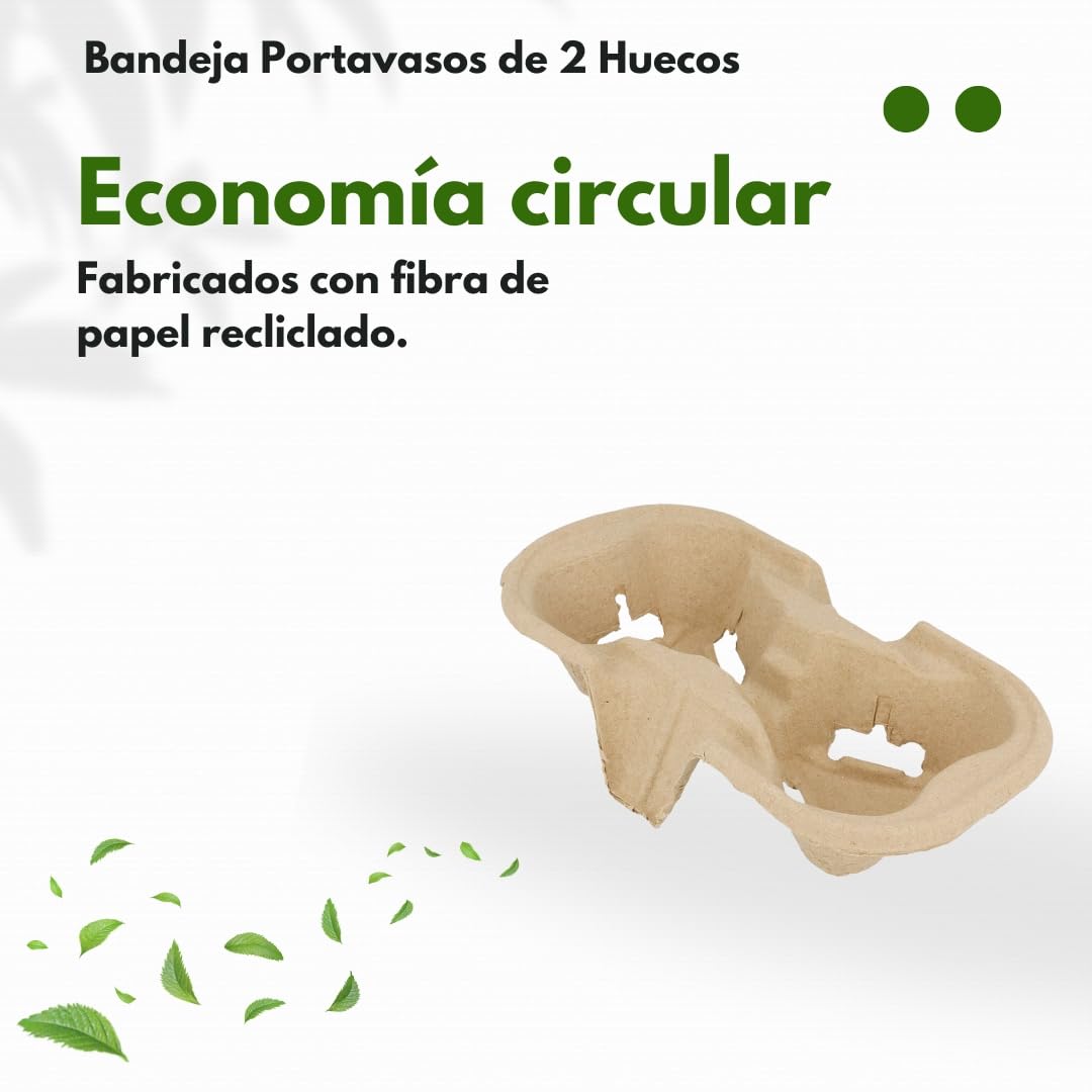 Bandeja Portavasos Biodegradable de 2 Huecos, Fibra de Papel Reciclado, Compatible con Vasos 7-8 oz, 240 Bandejas