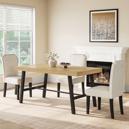 Image of GarveeHome Industrial Dining Table for 2-4, 55 inch Heavy Duty Rectangular Kitchen Table with 2 inchx2 inch Metal Legs, Small Space Dining Table for Kitchen, Dining Room (Natural, 55 inch Non-extendable)